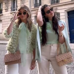 Zara Light Green Fringed Organza Bow Tie Jacket Panxho Blazer